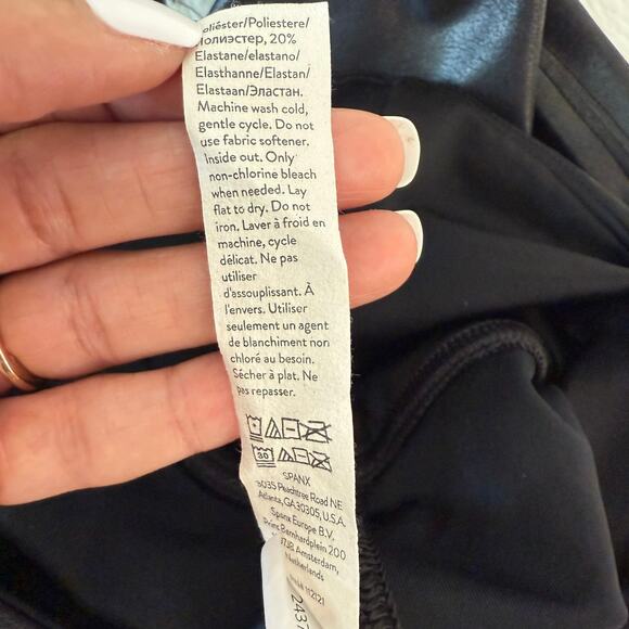 SPANX Moto Faux Leather Leggings | Black Tummy Control Shaping Pants | Large - Picture 7 of 9